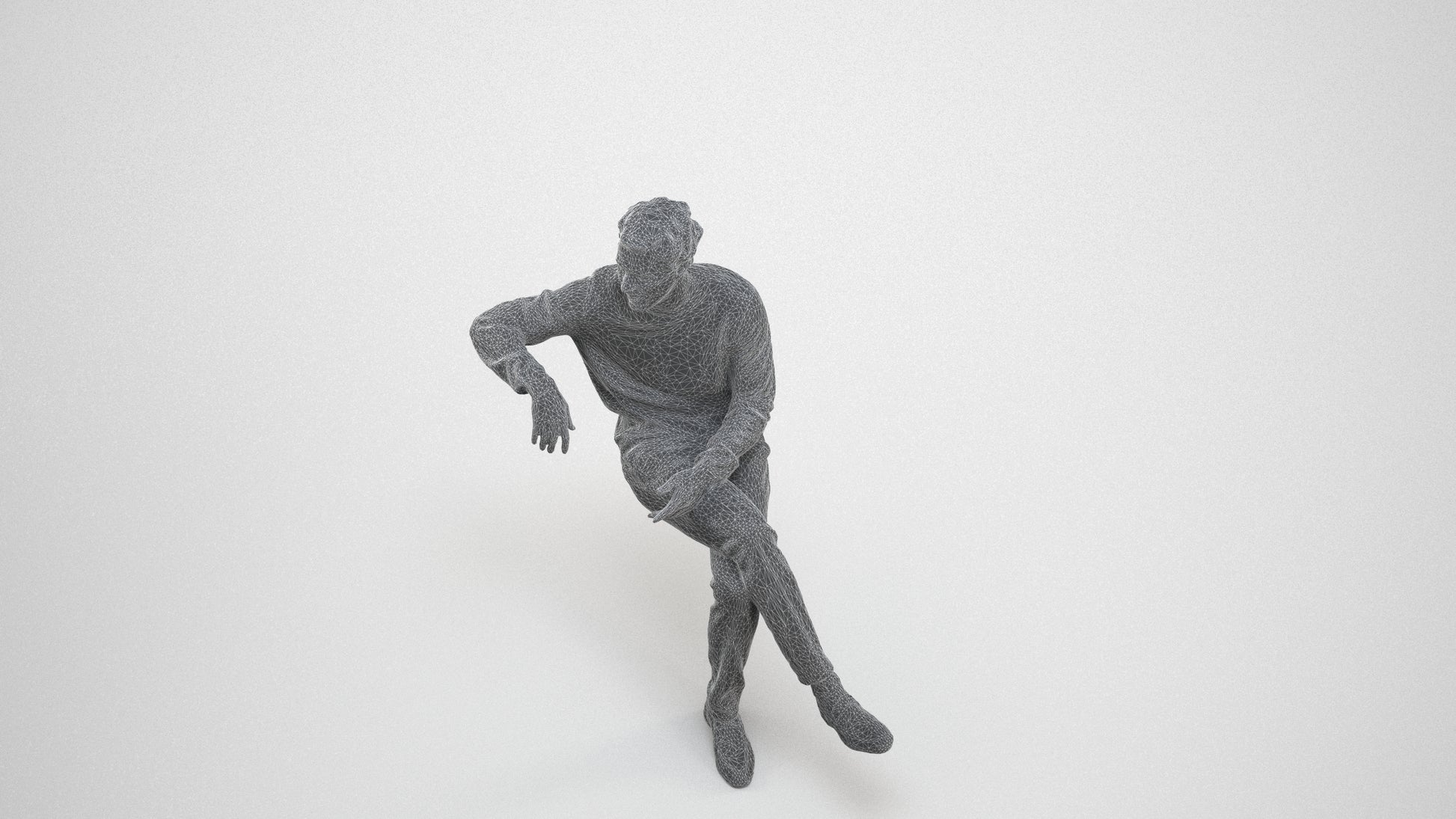 scanned 3D man casual sitting, photogrammetry people for Enscape and V-Ray, wireframe three-quarter view