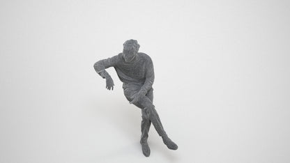 scanned 3D man casual sitting, photogrammetry people for Enscape and V-Ray, wireframe three-quarter view