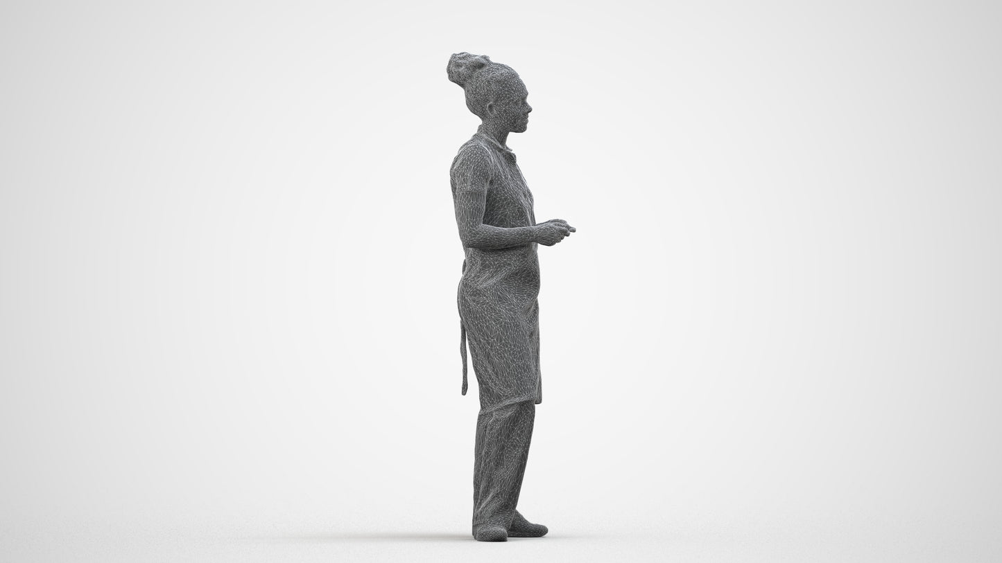 scanned 3D woman hospitality, photogrammetry people for Enscape and V-Ray, wireframe side view