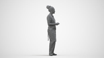 scanned 3D woman hospitality, photogrammetry people for Enscape and V-Ray, wireframe side view