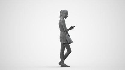 photogrammetry 3D woman casual standing, realistic human model archviz FBX, wireframe side view