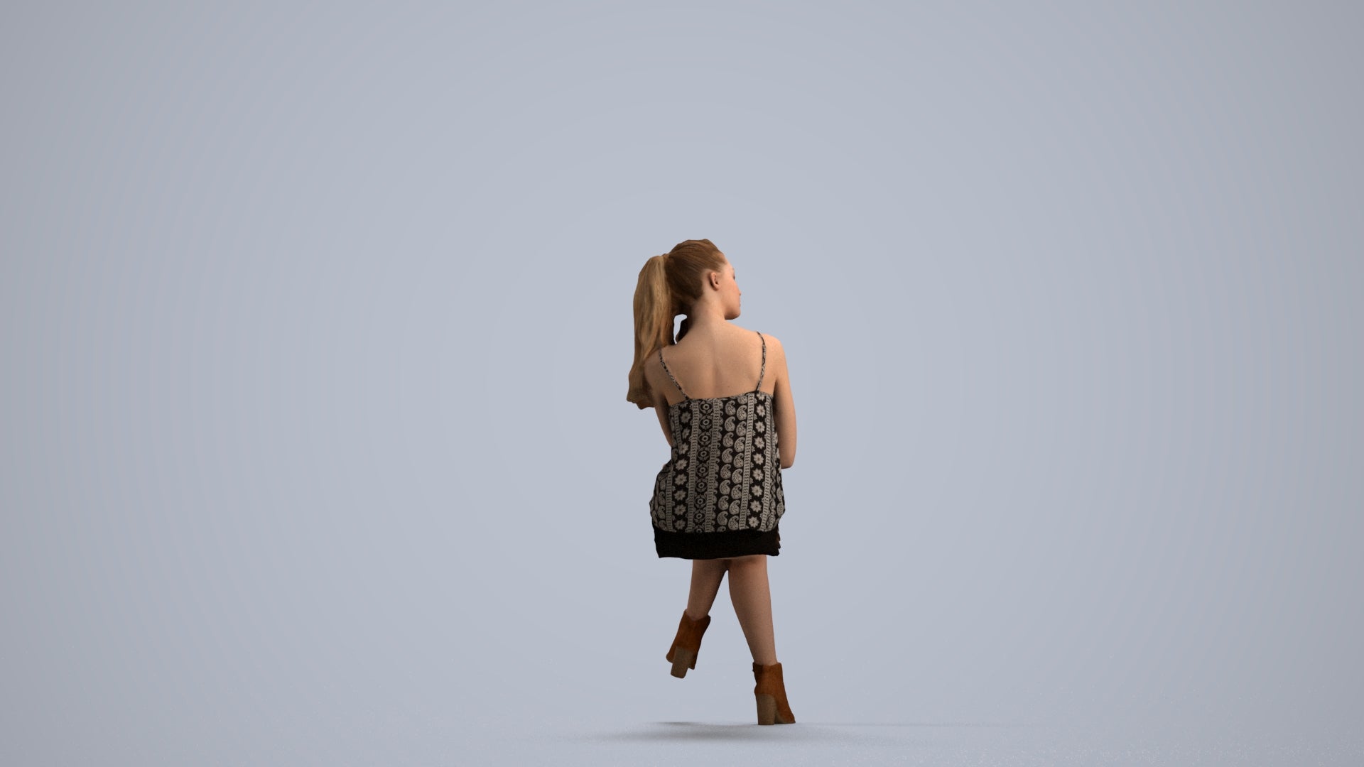 realistic 3D people girl casual sitting, render-ready for V-Ray and Corona, FBX OBJ, front view render