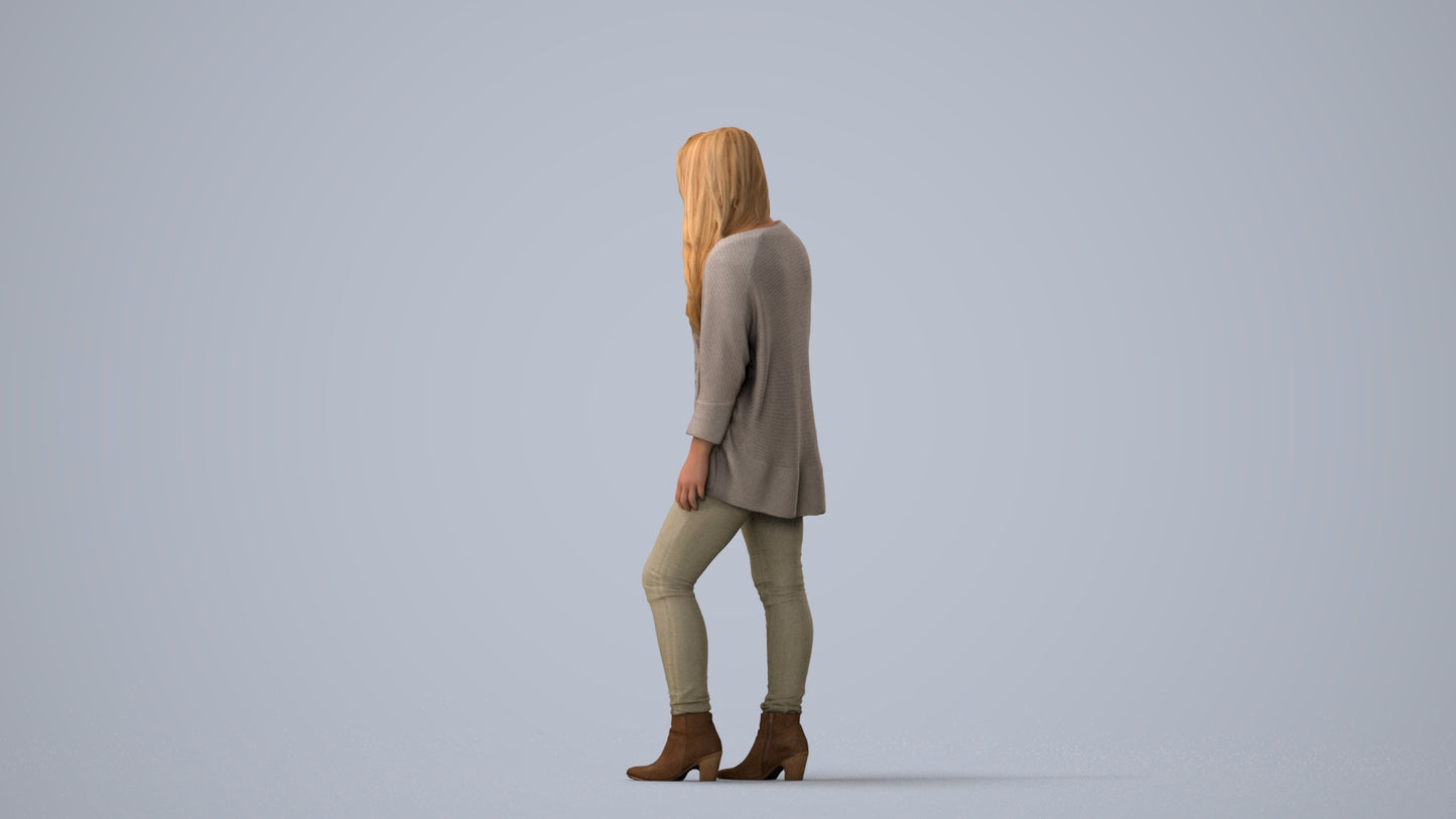 realistic 3D people woman casual standing, render-ready for V-Ray and Corona, FBX OBJ, three-quarter view render