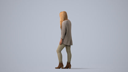 realistic 3D people woman casual standing, render-ready for V-Ray and Corona, FBX OBJ, three-quarter view render