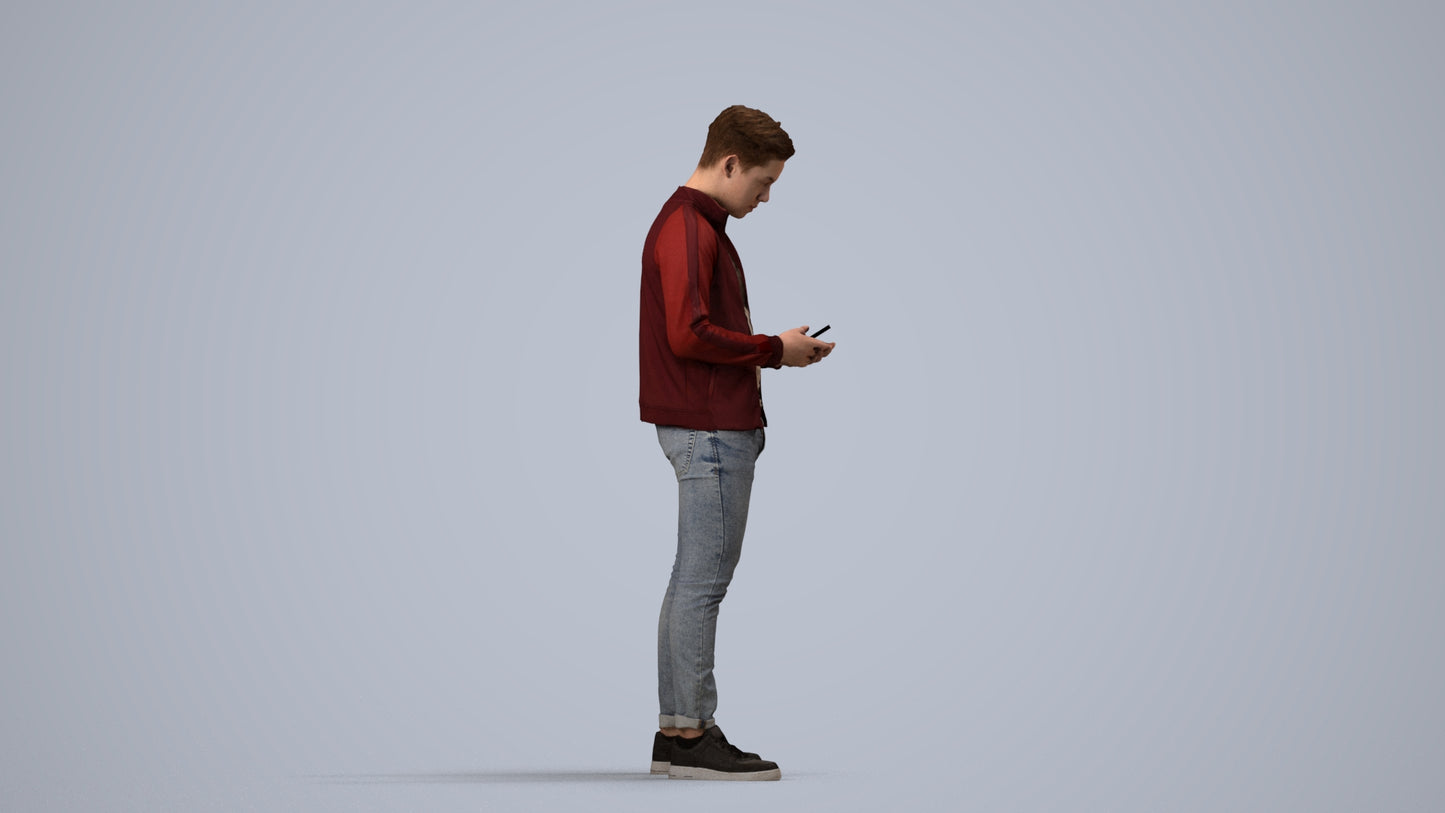 scanned 3D boy casual kids, photogrammetry people for Enscape and V-Ray, side view render