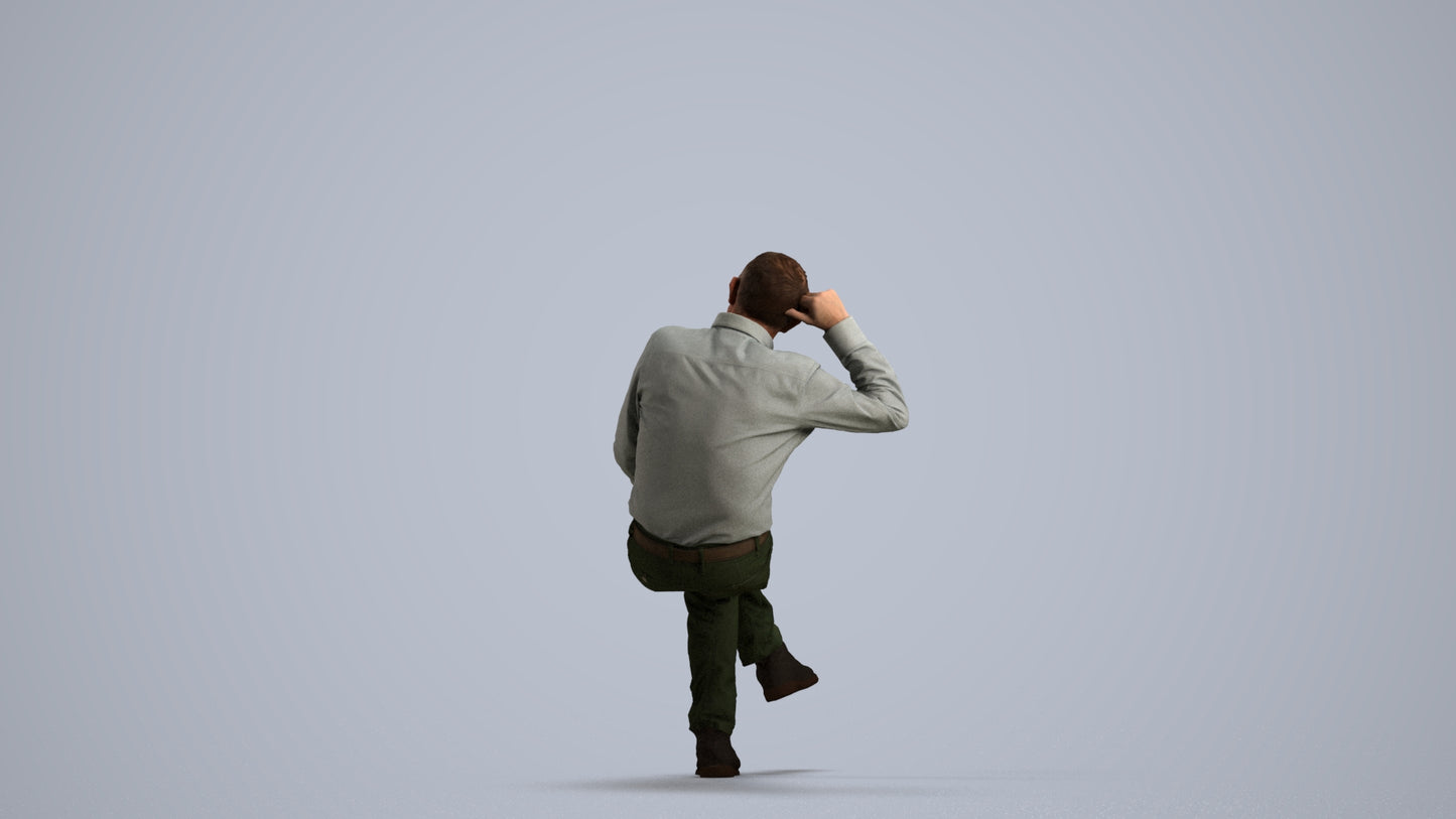 realistic 3D people senior man casual sitting, render-ready for V-Ray and Corona, FBX OBJ, front view render
