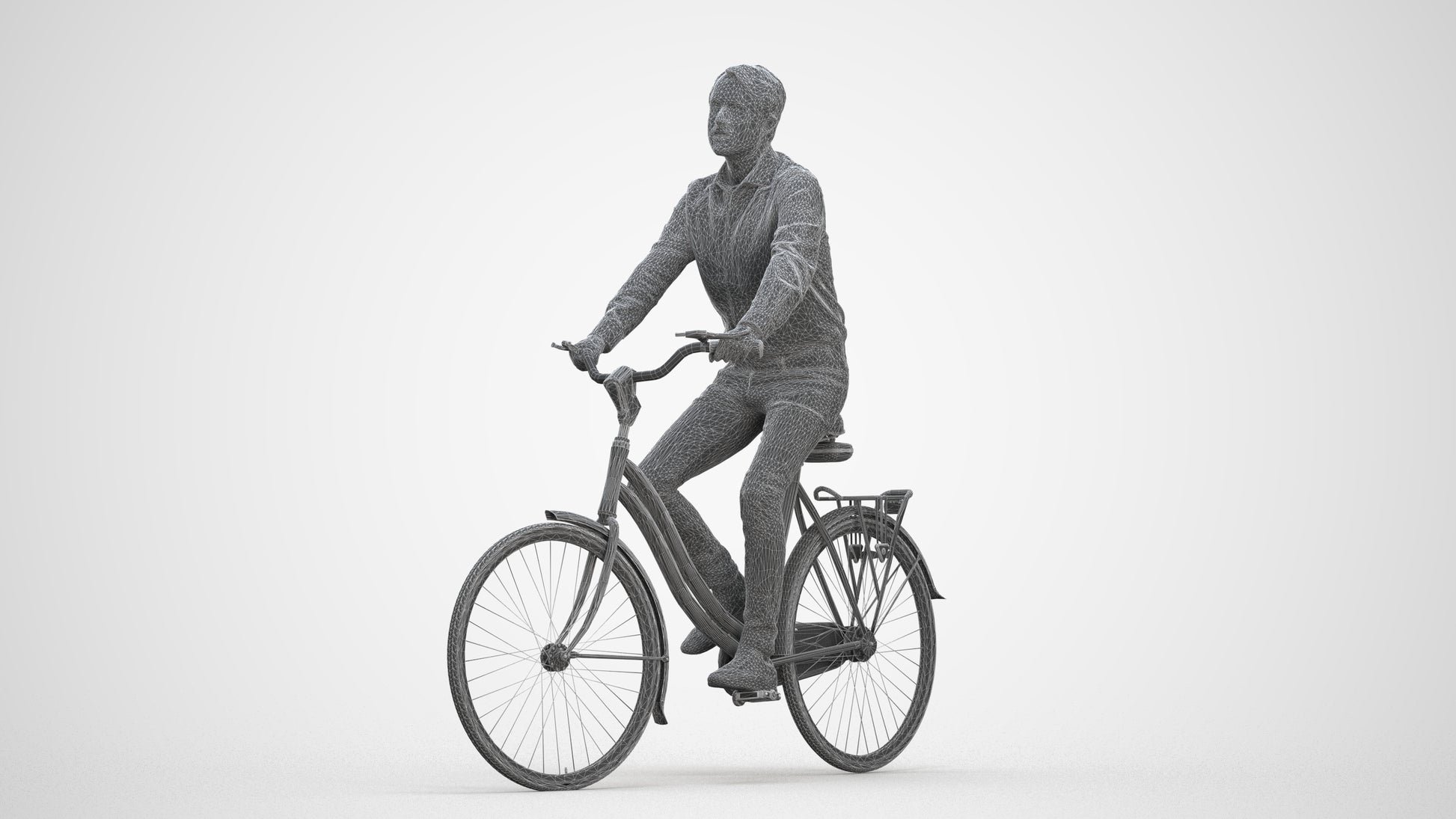 3D scanned man cycling business, photorealistic archviz people for Enscape and SketchUp, three-quarter front view render