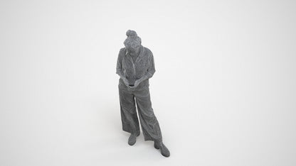 scanned 3D woman casual standing, photogrammetry people for Enscape and V-Ray, wireframe three-quarter view