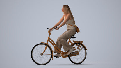 realistic 3D people woman casual cycling, render-ready for V-Ray and Corona, FBX OBJ, three-quarter view render
