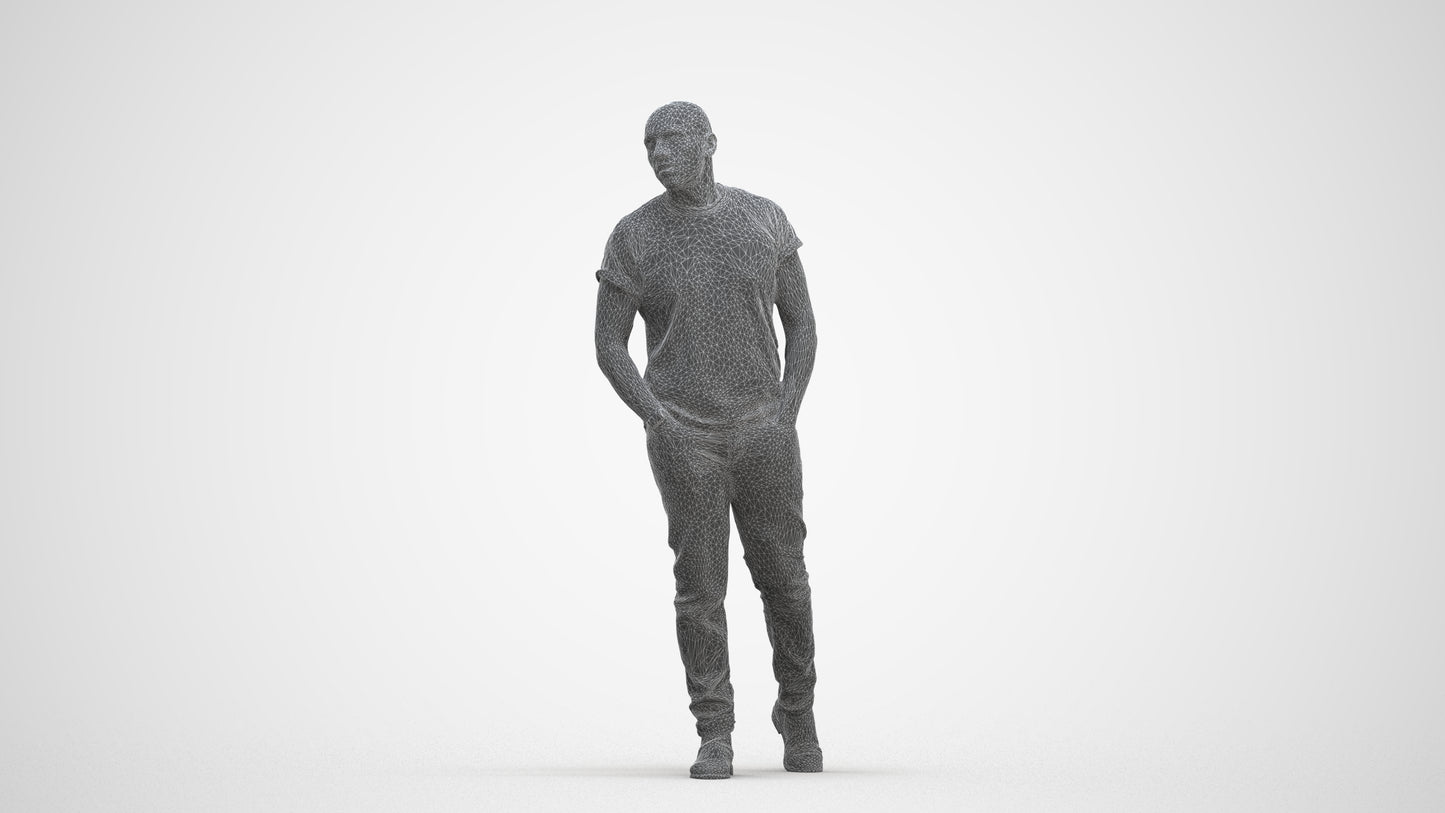 3D scanned man walking casual, photorealistic archviz people for Enscape and SketchUp, three-quarter front view render