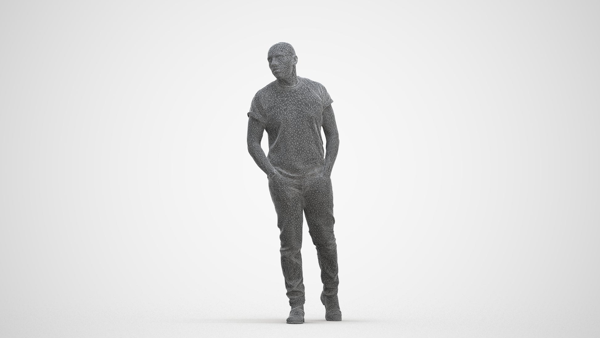 3D scanned man walking casual, photorealistic archviz people for Enscape and SketchUp, three-quarter front view render