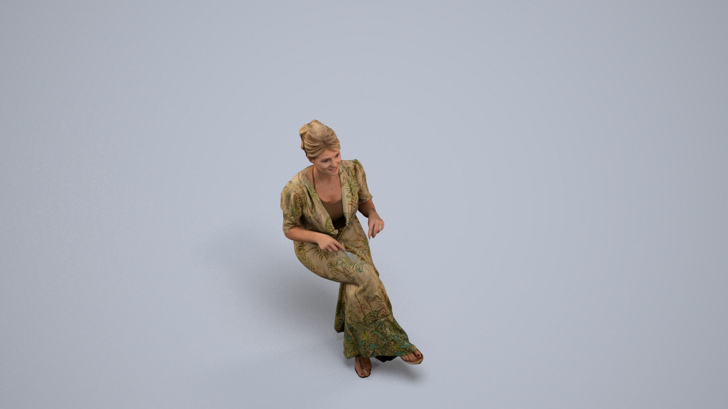 realistic 3D people woman casual sitting, render-ready for V-Ray and Corona, FBX OBJ, back view render