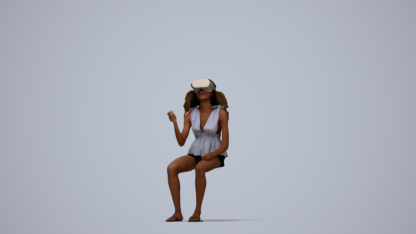 photogrammetry 3D woman casual sitting, realistic human model archviz FBX, top-down view render