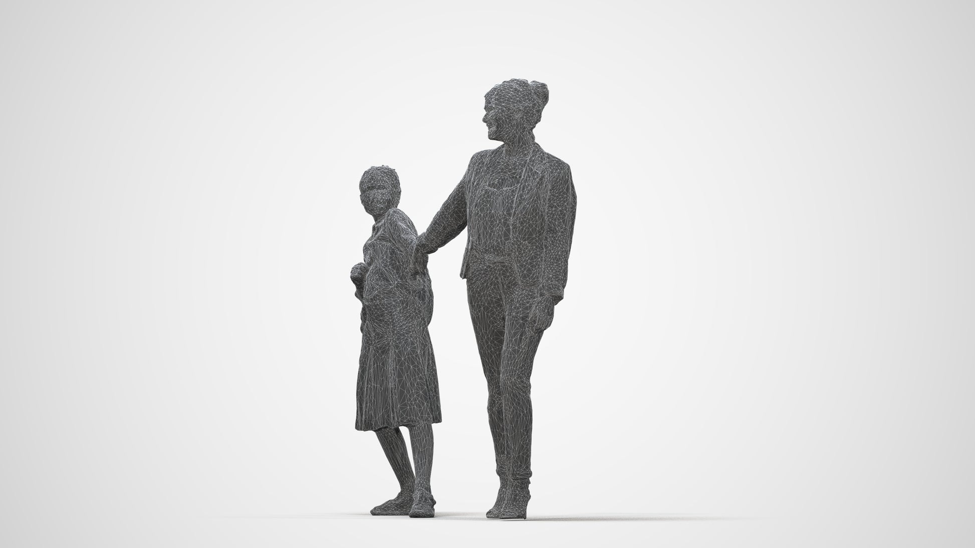 realistic 3D people girl kids, render-ready for V-Ray and Corona, FBX OBJ, wireframe back view