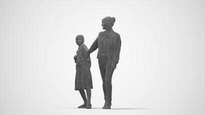 realistic 3D people girl kids, render-ready for V-Ray and Corona, FBX OBJ, wireframe back view