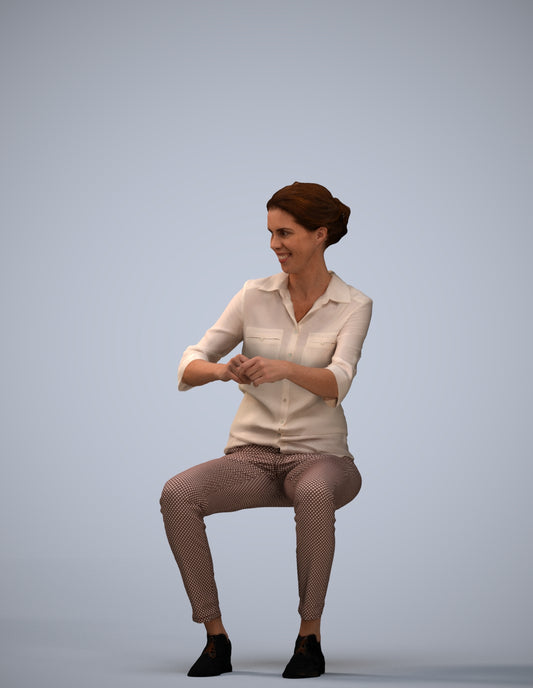 realistic 3D human woman casual sitting, archviz people FBX OBJ for Blender