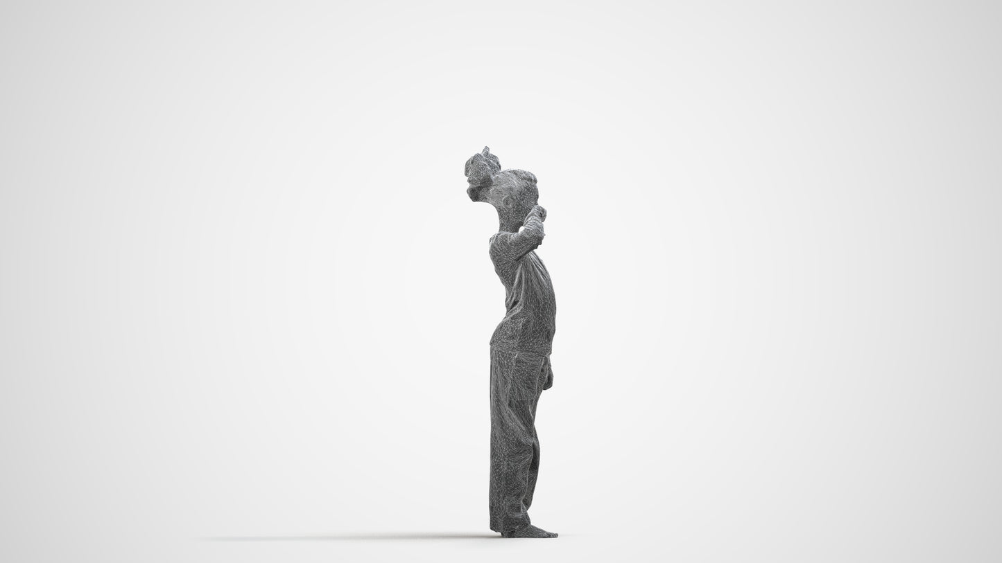 3D people model girl kids, scanned human for 3ds Max rendering, wireframe side view