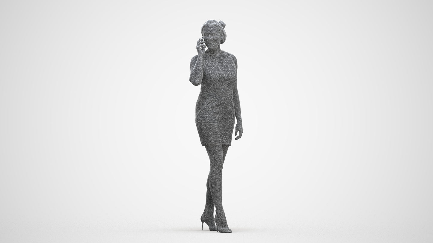 photogrammetry 3D woman casual walking, realistic human model archviz FBX, three-quarter front view render