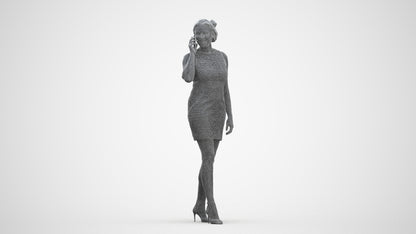 photogrammetry 3D woman casual walking, realistic human model archviz FBX, three-quarter front view render