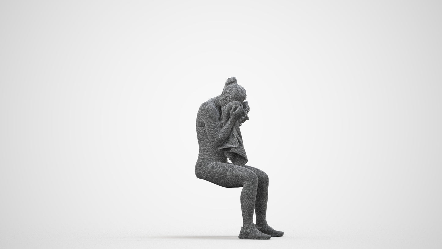 3D human model woman casual sport, photogrammetry scanned person for archviz, wireframe side view