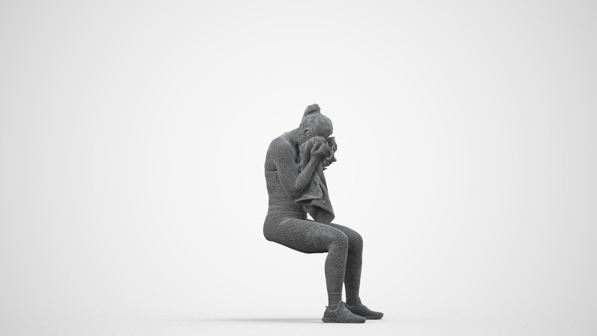 3D human model woman casual sport, photogrammetry scanned person for archviz, wireframe side view