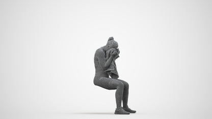 3D human model woman casual sport, photogrammetry scanned person for archviz, wireframe side view