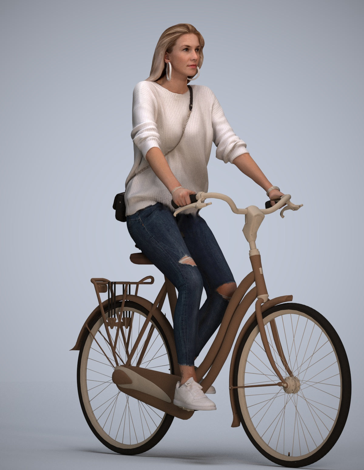 realistic 3D woman casual cycling, scanned archviz people for Blender and 3ds Max