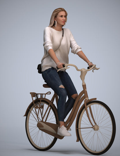 realistic 3D woman casual cycling, scanned archviz people for Blender and 3ds Max