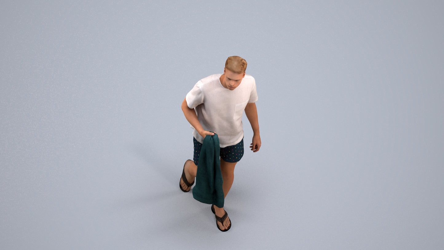 scanned 3D man walking, photogrammetry people for Enscape and V-Ray, back view render
