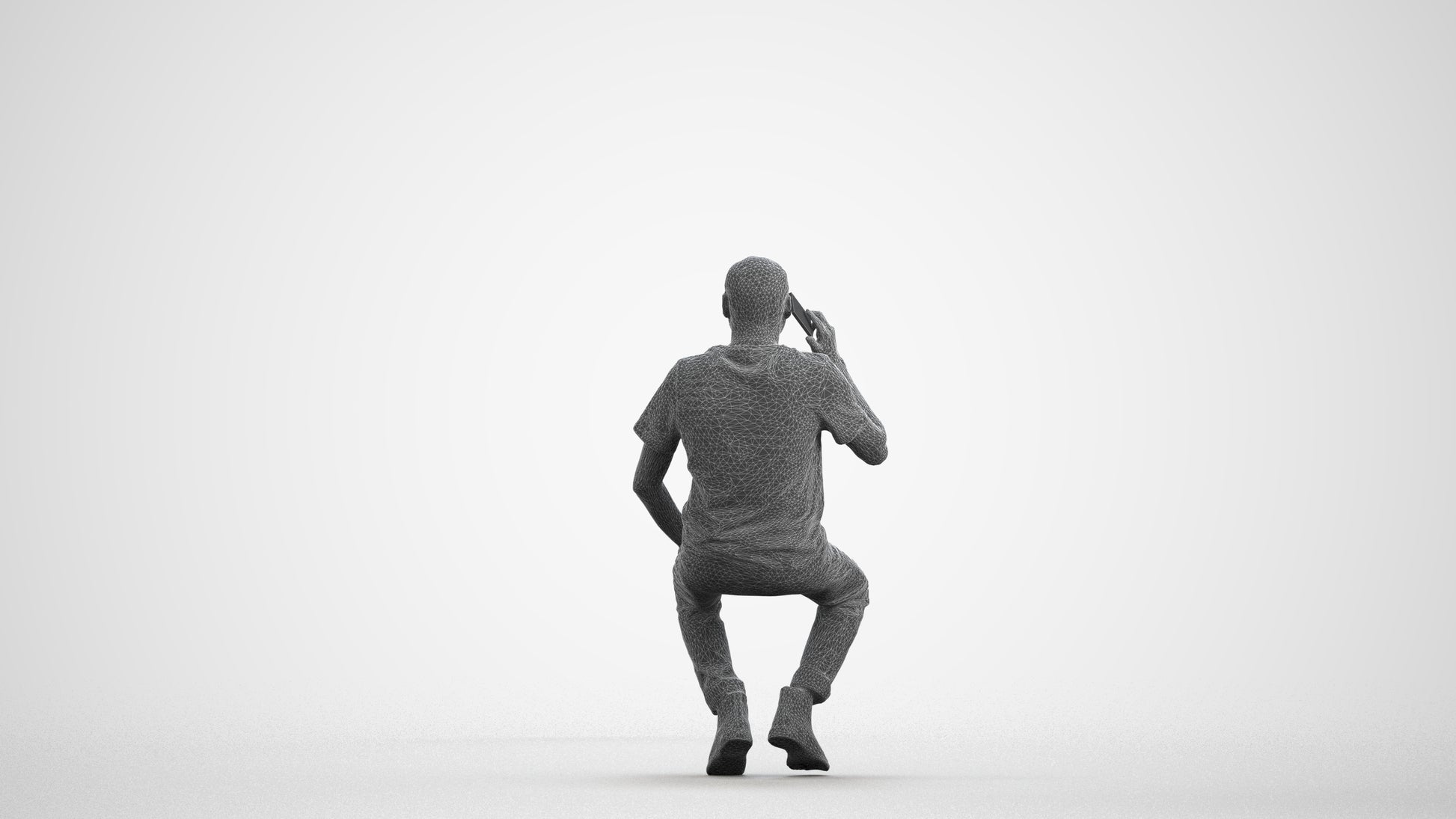 realistic 3D people man casual sitting, render-ready for V-Ray and Corona, FBX OBJ, wireframe front view