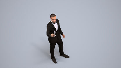 3D human model man formal cycling, photogrammetry scanned person for archviz, back view render