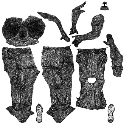 scanned 3D man hospitality, photogrammetry people for Enscape and V-Ray, wireframe top-down view