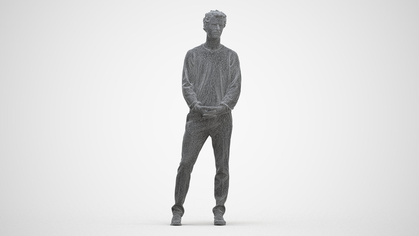 scanned 3D man casual standing, photogrammetry people for Enscape and V-Ray, three-quarter front view render