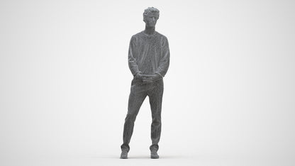 scanned 3D man casual standing, photogrammetry people for Enscape and V-Ray, three-quarter front view render