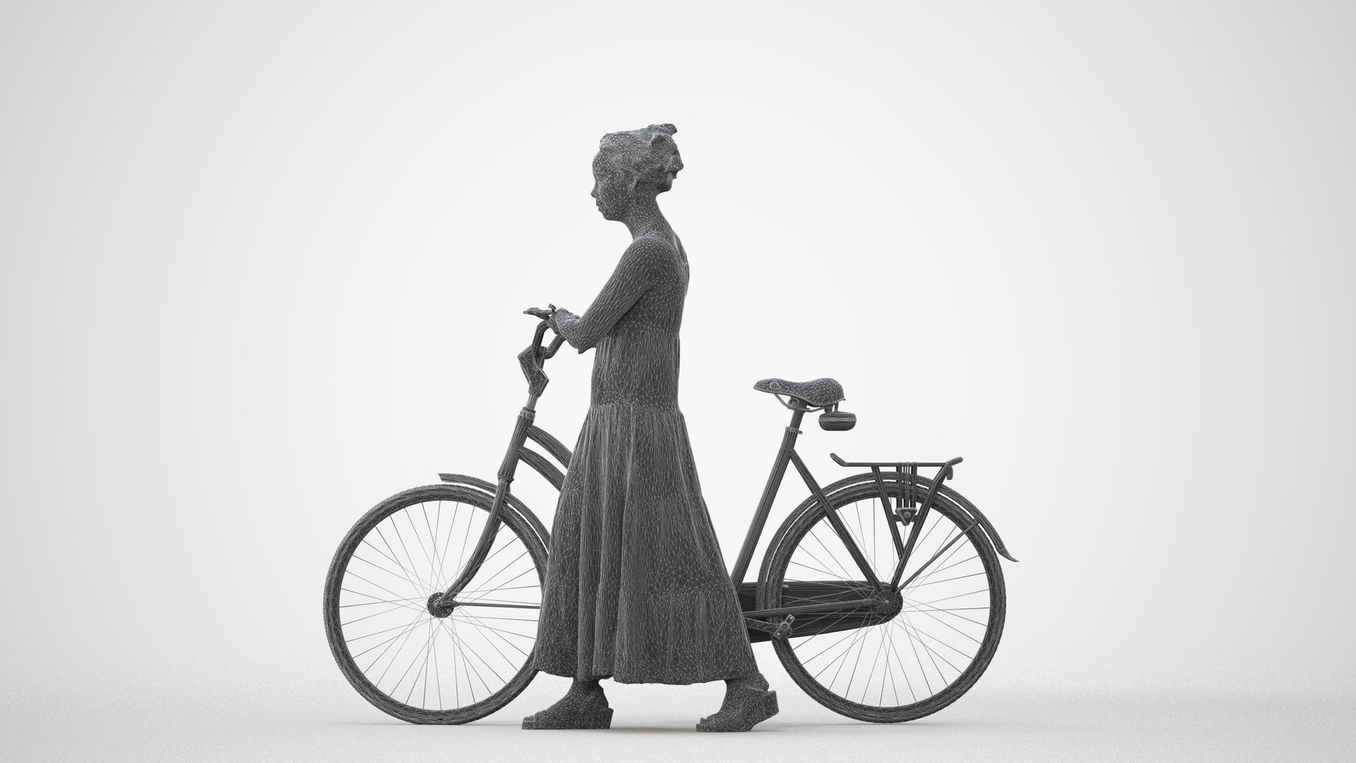 realistic 3D woman casual cycling, scanned archviz people for Blender and 3ds Max, square thumbnail