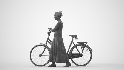 realistic 3D woman casual cycling, scanned archviz people for Blender and 3ds Max, square thumbnail