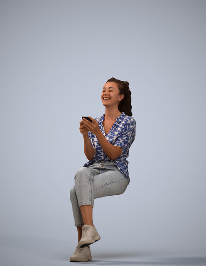 photogrammetry 3D woman casual sitting, realistic human model archviz FBX