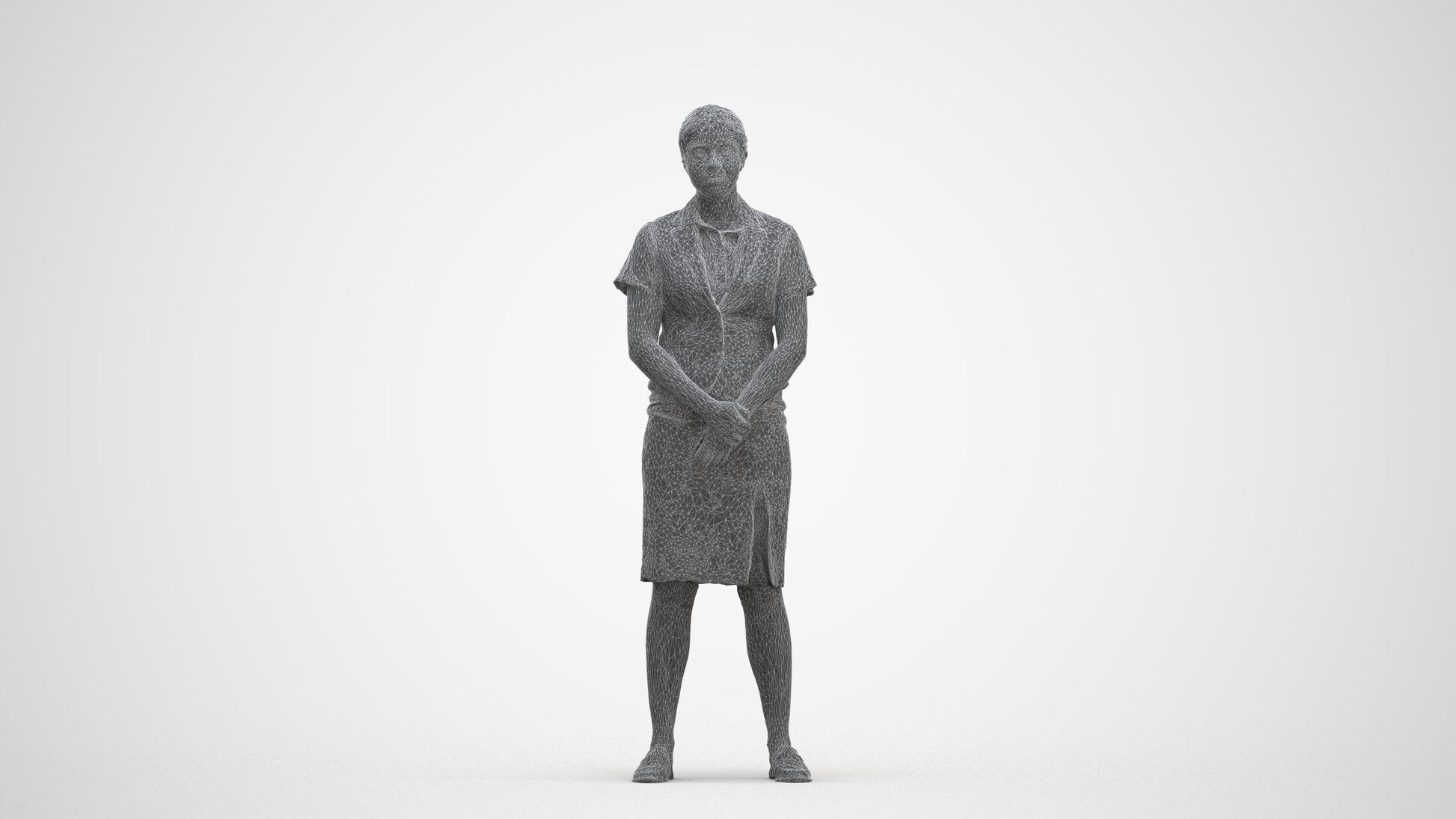 3D scanned woman hospitality, photorealistic archviz people for Enscape and SketchUp, three-quarter front view render
