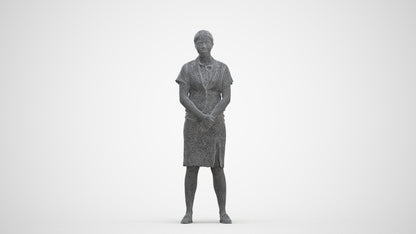 3D scanned woman hospitality, photorealistic archviz people for Enscape and SketchUp, three-quarter front view render