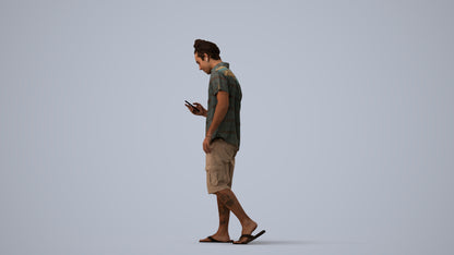 3D scanned man walking casual, photorealistic archviz people for Enscape and SketchUp, three-quarter view render