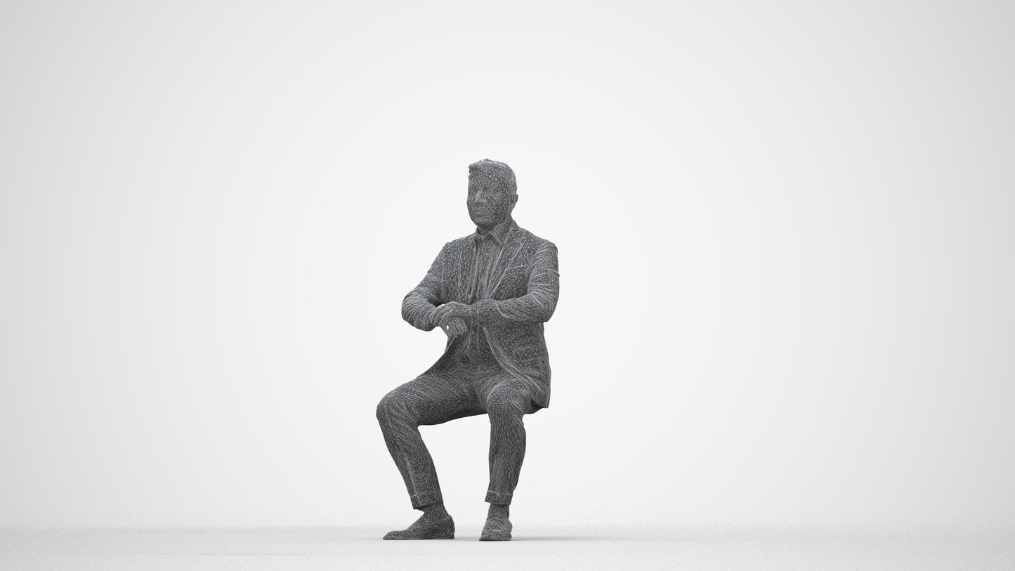 photogrammetry 3D man business, realistic human model archviz FBX, wireframe back view