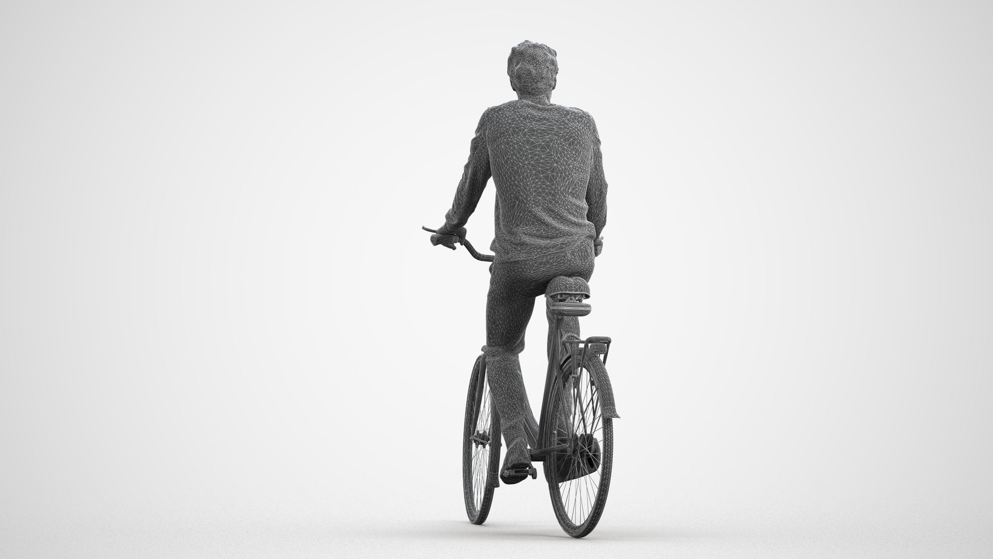 3D people model man casual cycling, scanned human for 3ds Max rendering, wireframe front view