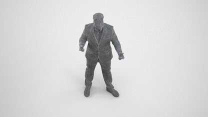 3D human model man business, photogrammetry scanned person for archviz, wireframe three-quarter view