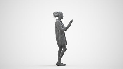 realistic 3D woman casual standing, scanned archviz people for Blender and 3ds Max, wireframe side view
