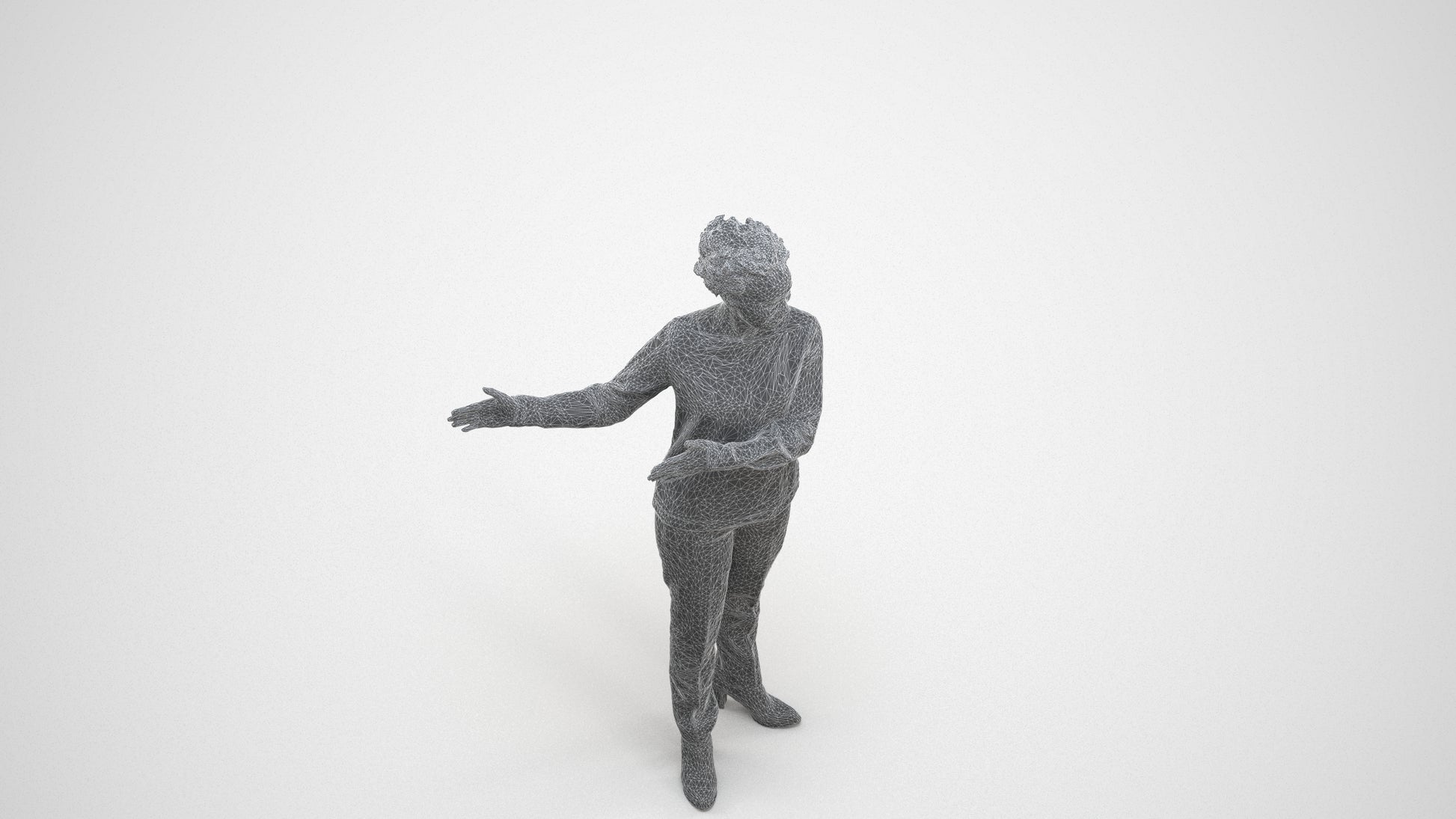 photogrammetry 3D woman casual standing, realistic human model archviz FBX, wireframe three-quarter view