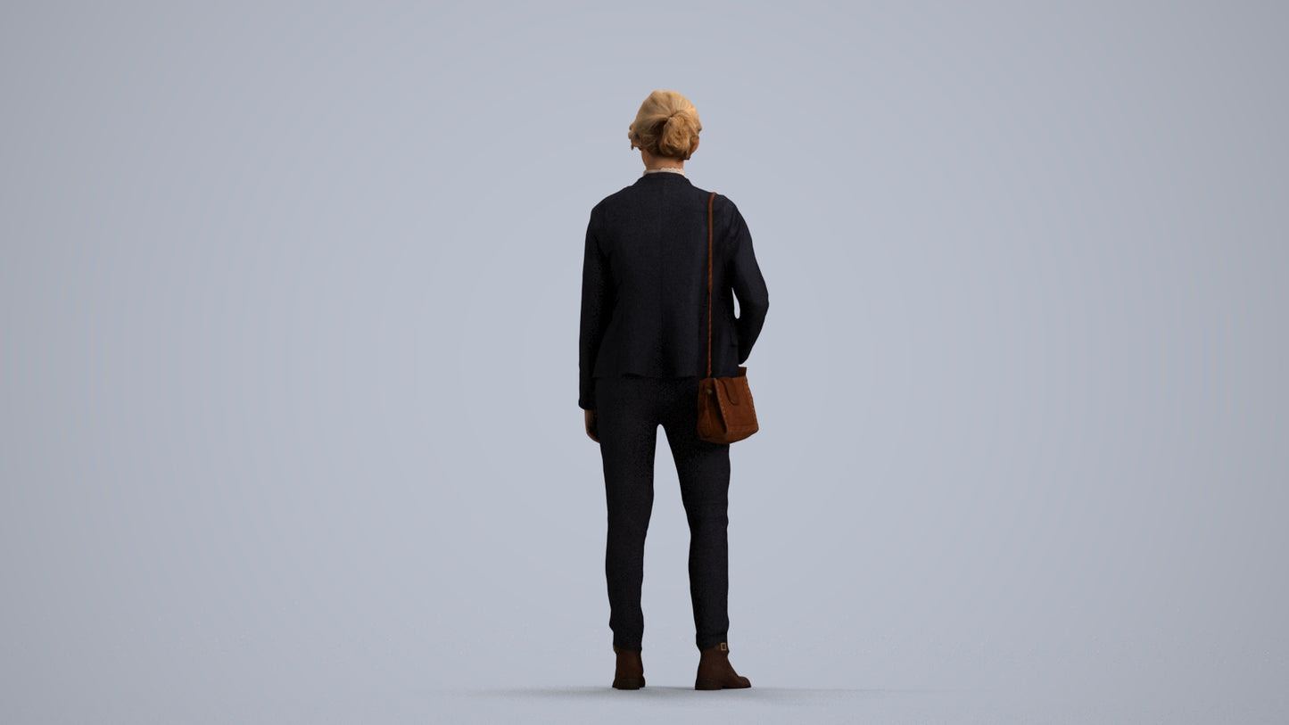 realistic 3D human woman business, archviz people FBX OBJ for Blender, front view render