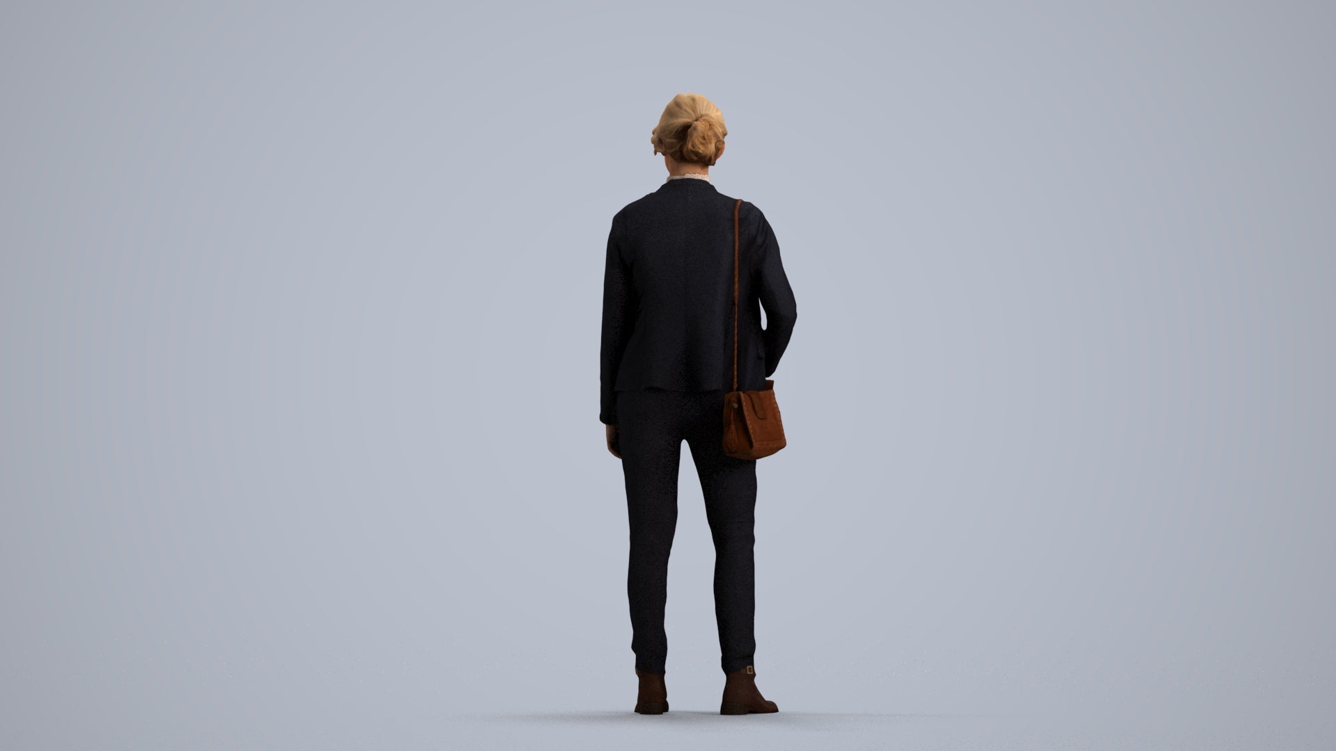 realistic 3D human woman business, archviz people FBX OBJ for Blender, front view render
