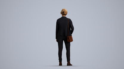 realistic 3D human woman business, archviz people FBX OBJ for Blender, front view render