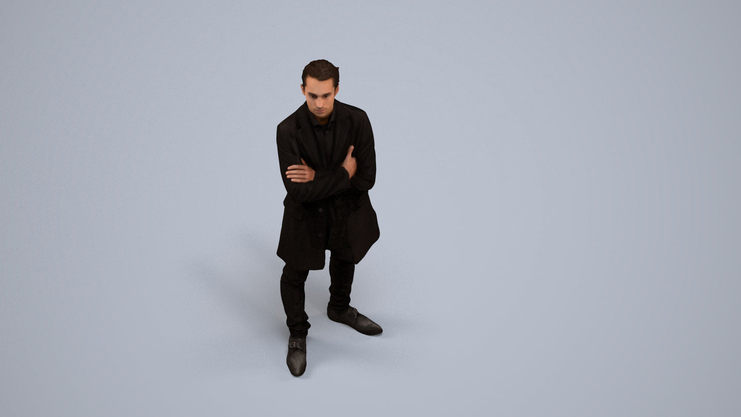 realistic 3D human man casual standing, archviz people FBX OBJ for Blender, back view render