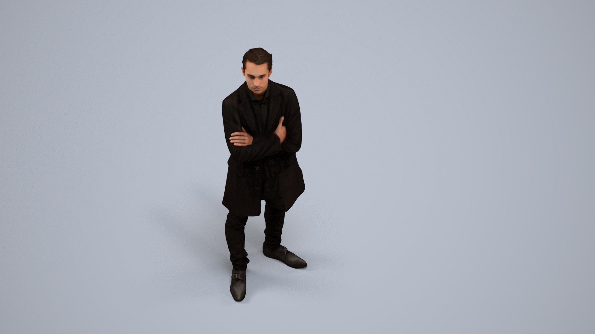 realistic 3D human man casual standing, archviz people FBX OBJ for Blender, back view render